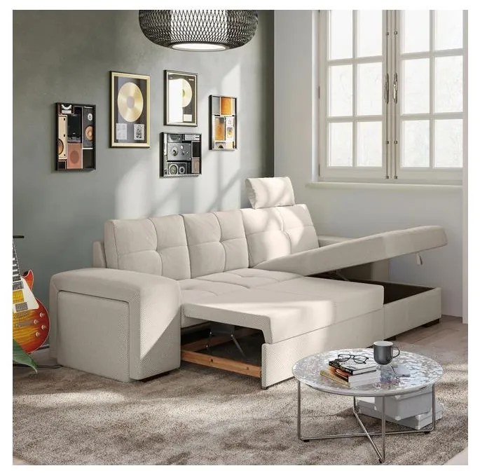 Rozkladacia sedačka s úložným priestorom a taburetom PALERMO svetlosivá pravá