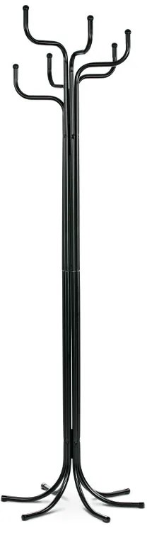 Vešiak stojanový, kovová konštrukcia, čierny matný lak, výška 188 cm, nosnosť 12 kg