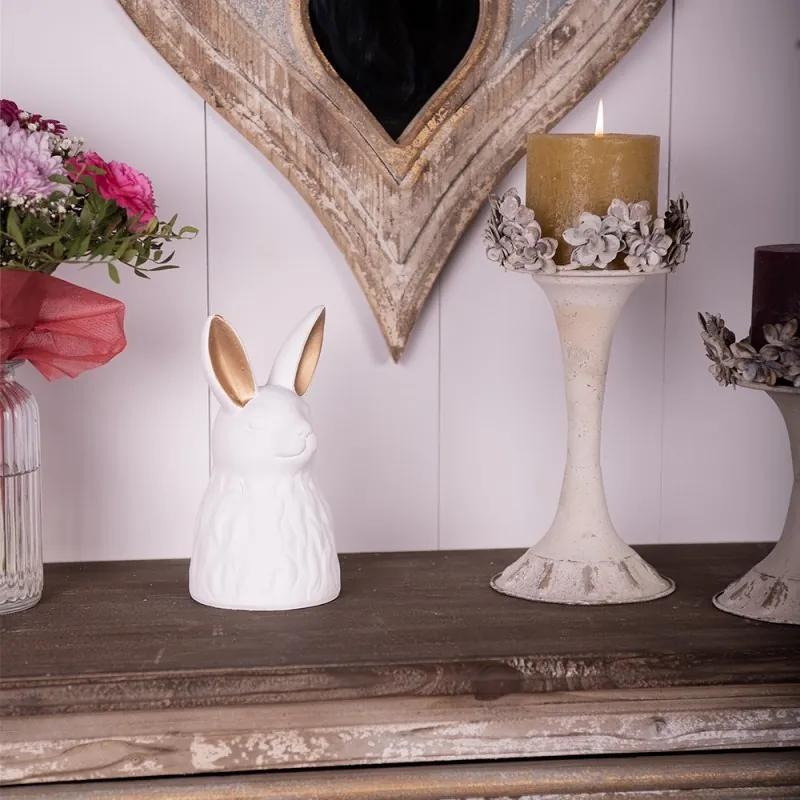 Biela keramická dekorácia socha králika - 11*11*21 cm