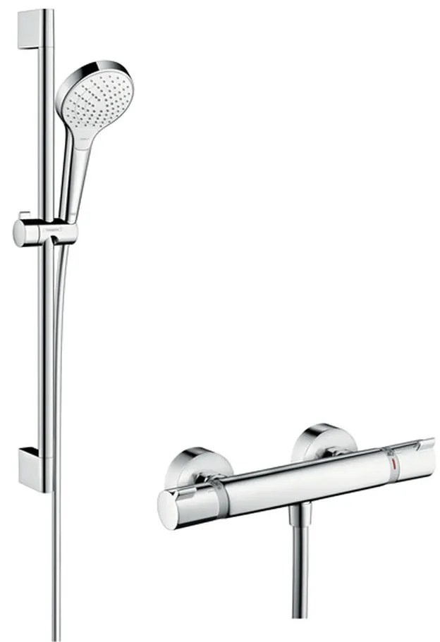 Hansgrohe Croma Select S, sprchová súprava Vario s termostatom Ecostat Comfort a sprchovou tyčou 65 cm, biela/chrómová, HAN-27013400