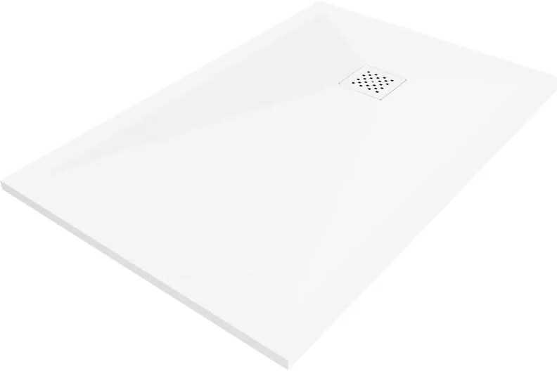 Mexen Stone+, obdĺžniková vanička z minerálneho kompozitu 100 x 90 cm, biela, biela krytka, 44109010-W