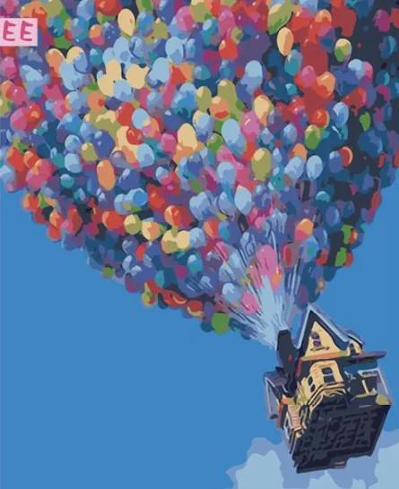 Maľovanie podľa čísiel "Dom s balónmi" 50x40 cm | BIANO
