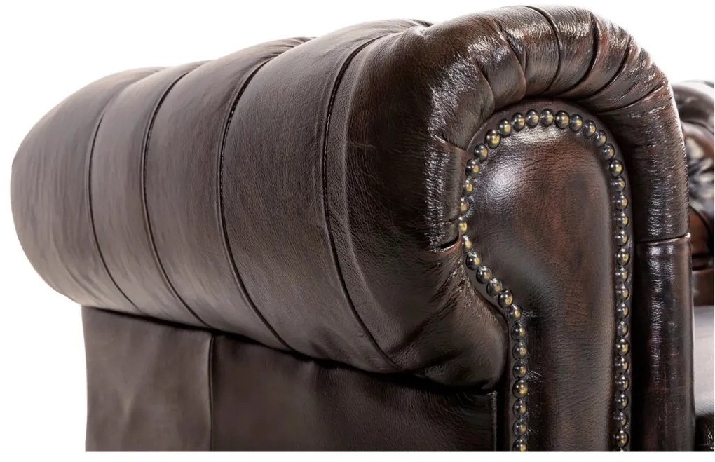 furniture-nabytek.cz - Trojmiestna pohovka Chesterfield z pravej kože, hnedá – 200×90×72 cm