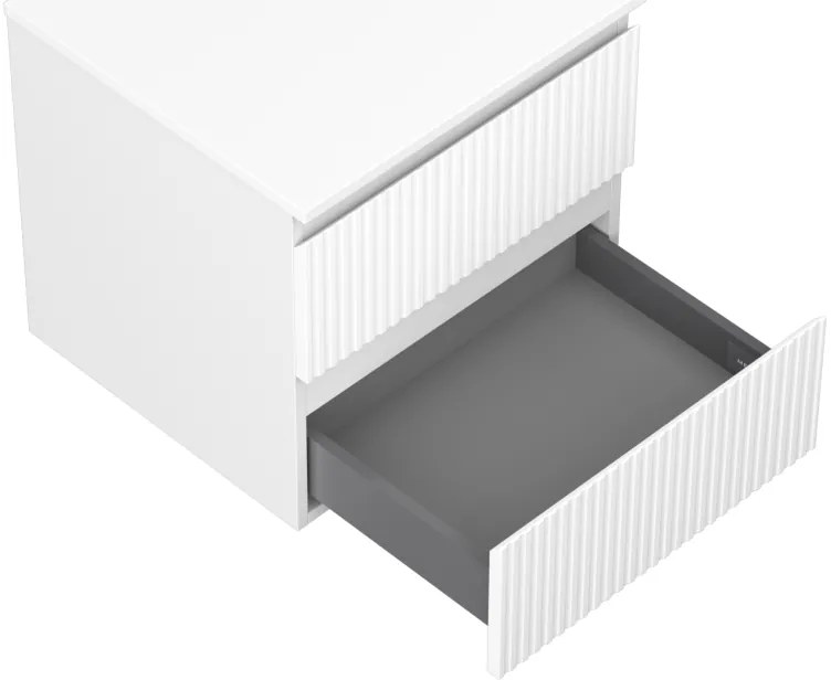 Mexen Rivel, kúpeľňová skrinka 50 cm s pracovnou doskou, 2 zásuvky, drážkovaná, biela matná, 91A20-05047-2-BFFC01