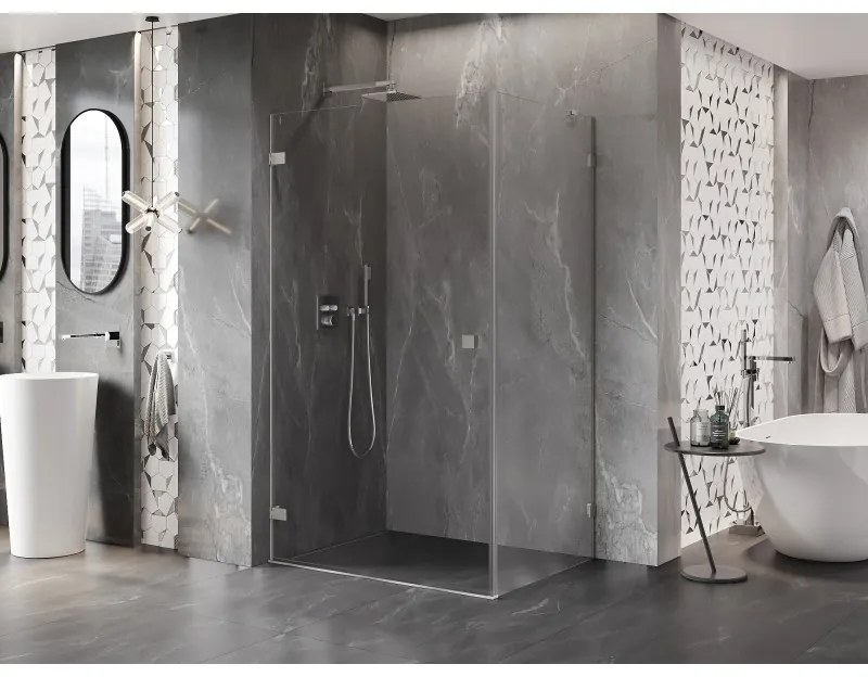 Mexen Lunar-B, sklápací sprchový kút ľavý 95 x 90 cm, 8mm číre sklo, oceľový profil, 832-095-090-97-00-L