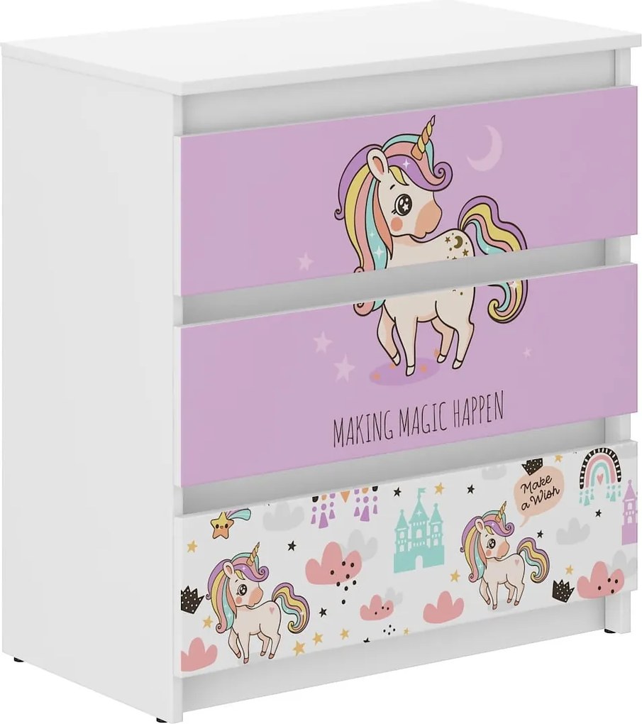 Wooden Toys Detská komoda R-3 RŮŽOVÝ JEDNOROŽEC