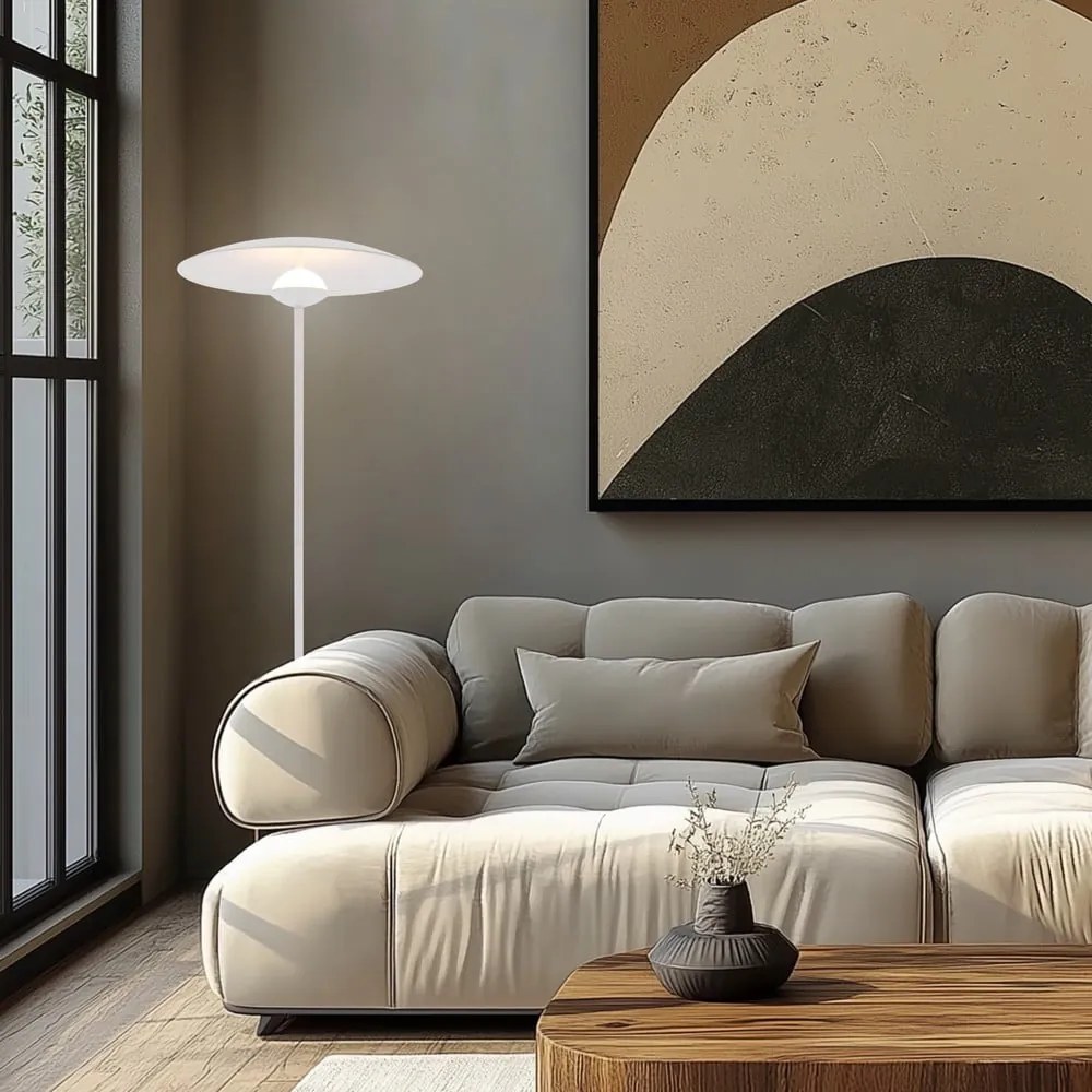 Biela LED stojacia lampa s kovovým tienidlom (výška 140 cm) Lund – Candellux Lighting
