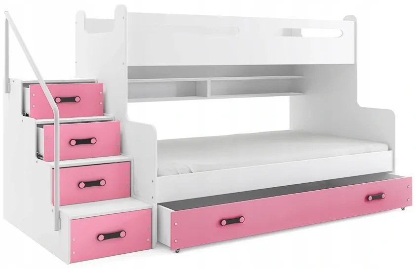 Interbeds MAX 3 poschodová posteľ 200x120 + matrace ružovo-biela 2025