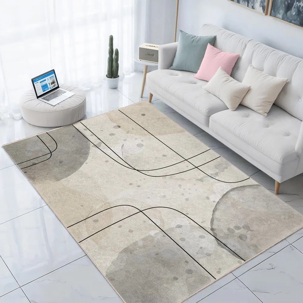 Sivo-krémový prateľný behúň 80x200 cm Simple Lines – Mila Home