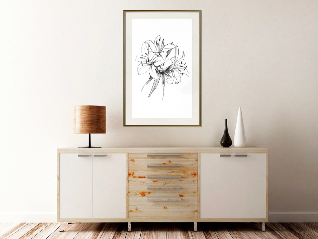 Artgeist Plagát - Drawn Flowers [Poster] Veľkosť: 20x30, Verzia: Čierny rám s passe-partout