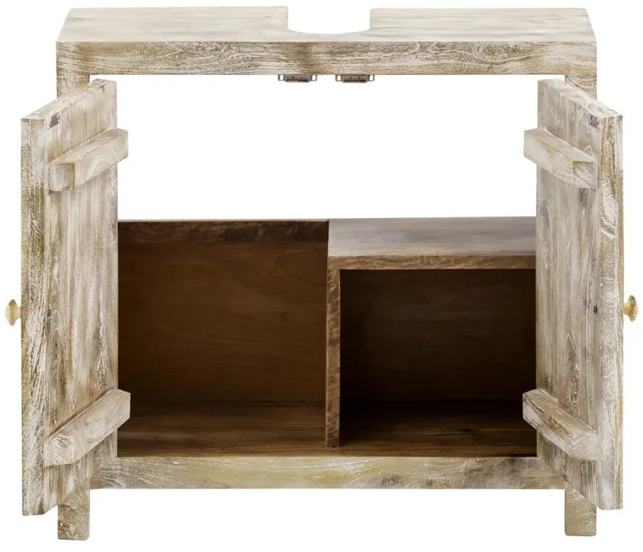 furniture-nabytek.cz - Masivní dřezová spodní skříňka Bitna z mangového dřeva, lakovaná, přírodní barva