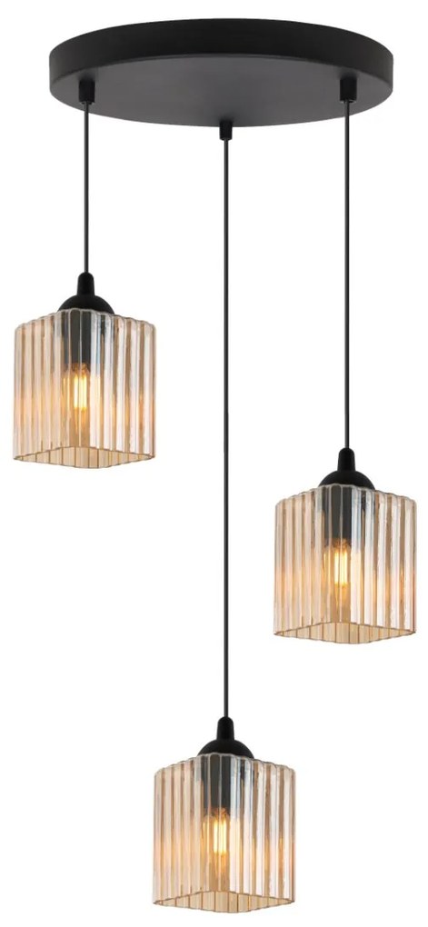 Závesné svietidlo Riffle Square, 3x medové sklenené tienidlo, b, o