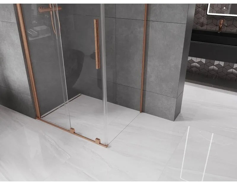 Mexen Velar, sprchový kút s posuvnými dverami 90(dvere) x 70(stena) cm, 8mm číre sklo, medená matná, 871-090-070-01-65