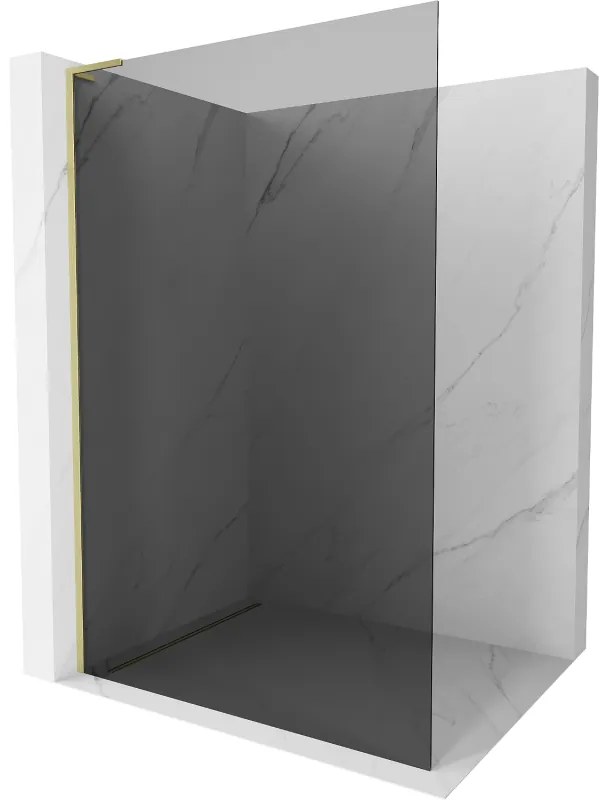 Mexen Kioto L, sprchová zástena Walk-In 90 x 200 cm, 8mm šedé sklo, zlatý matný profil, 800-090-103-55-40