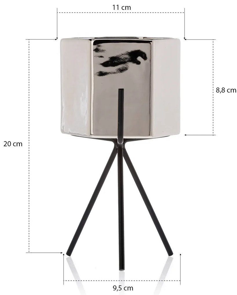 KERAMICKÝ KVETINÁČ SO STOJANOM SASHI 20X9,5 CM STRIEBORNÁ
