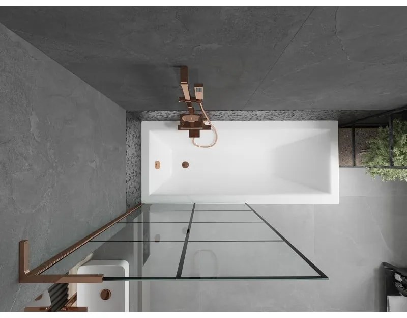 Mexen Next L, 1-krídlová vaňová zástena 90 x 150 cm, 6mm číre sklo-čierny vzor, ružové zlato profil, 895-090-000-03-77-60