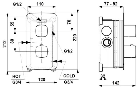 KFA Armatura 5759-001-00 - Termostatická sprchová batéria pre podomietkovú inštaláciu MALAGA l. chróm