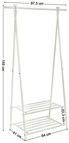 Stojan na oblečenie, kovový, 2 police, 155x87,5x41cm