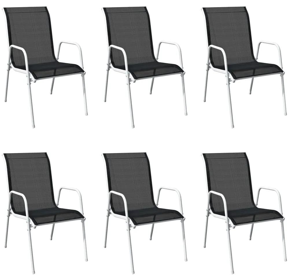 Stohovateľné záhradné stoličky 6 ks, oceľ a textilén, čierne