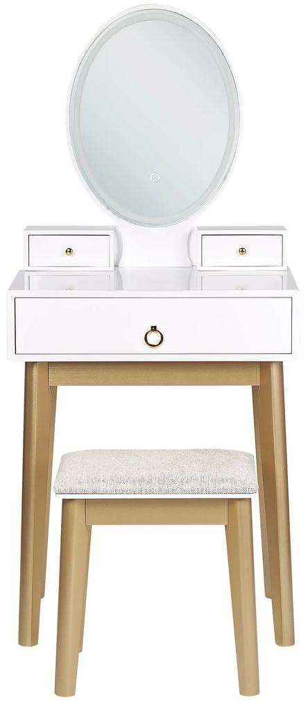 Toaletný stolík s 3 zásuvkami a LED zrkadlom biela/zlatá ROSEY Beliani
