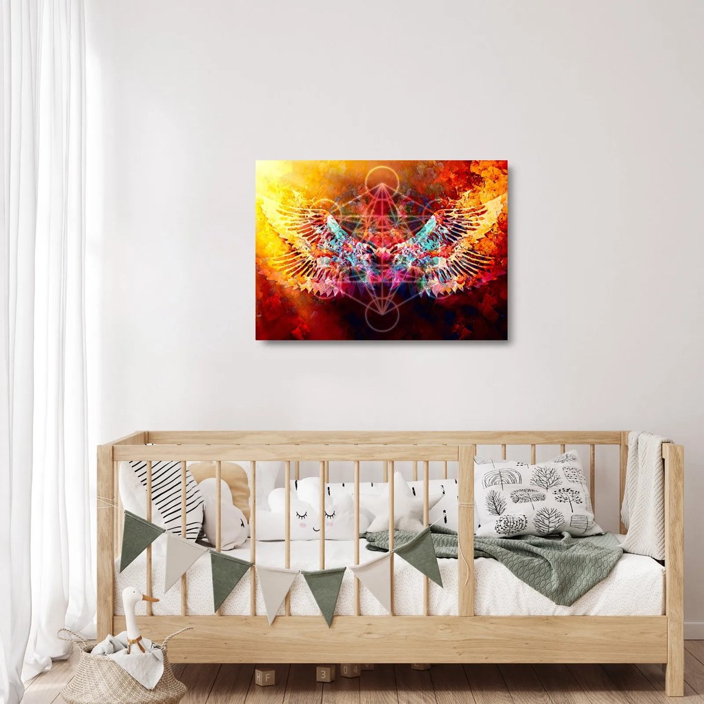 Sklenený obraz - Merkaba s krídlami, abstrakcia (70x50 cm)