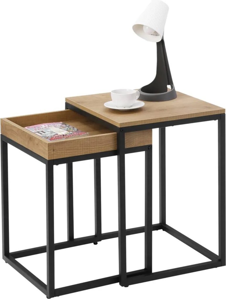 Príručné stolíky, 2 ks stohovacích stolov, medovo hnedé