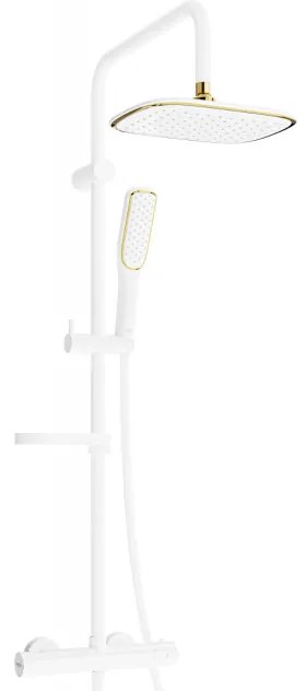 Mexen KX49 sprchový set s dažďovou sprchou a termostatickou batériou, biela / zlatá - 771504091-25