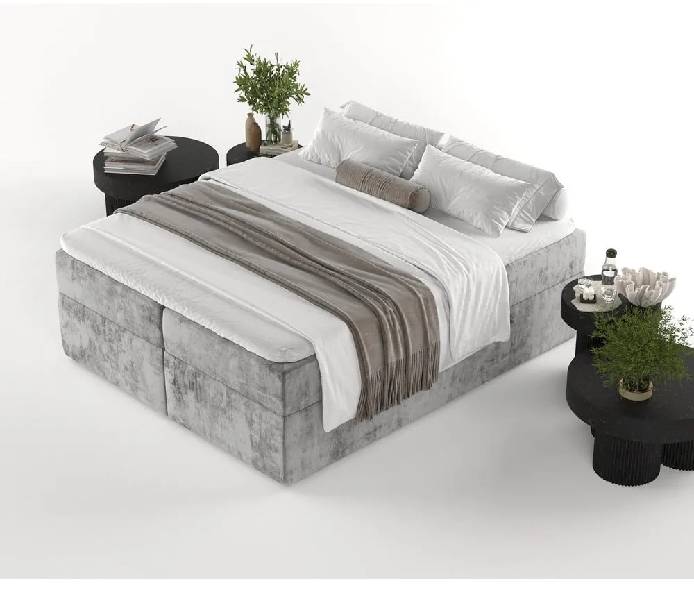 Sivá boxspring posteľ s úložným priestorom 160x200 cm Yoko – Maison de Rêve