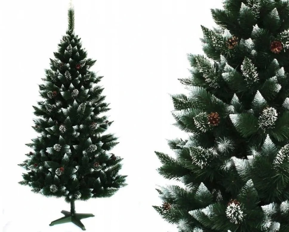 Luxusný vianočný stromček s bielymi koncami a šiškami 150 cm