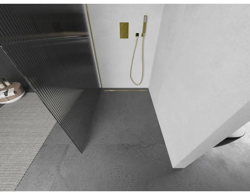 Mexen Kioto, sprchová zástena 70 x 200 cm, 8mm sklo s rebrovým vzorom, zlatý profil, 800-070-101-50-09