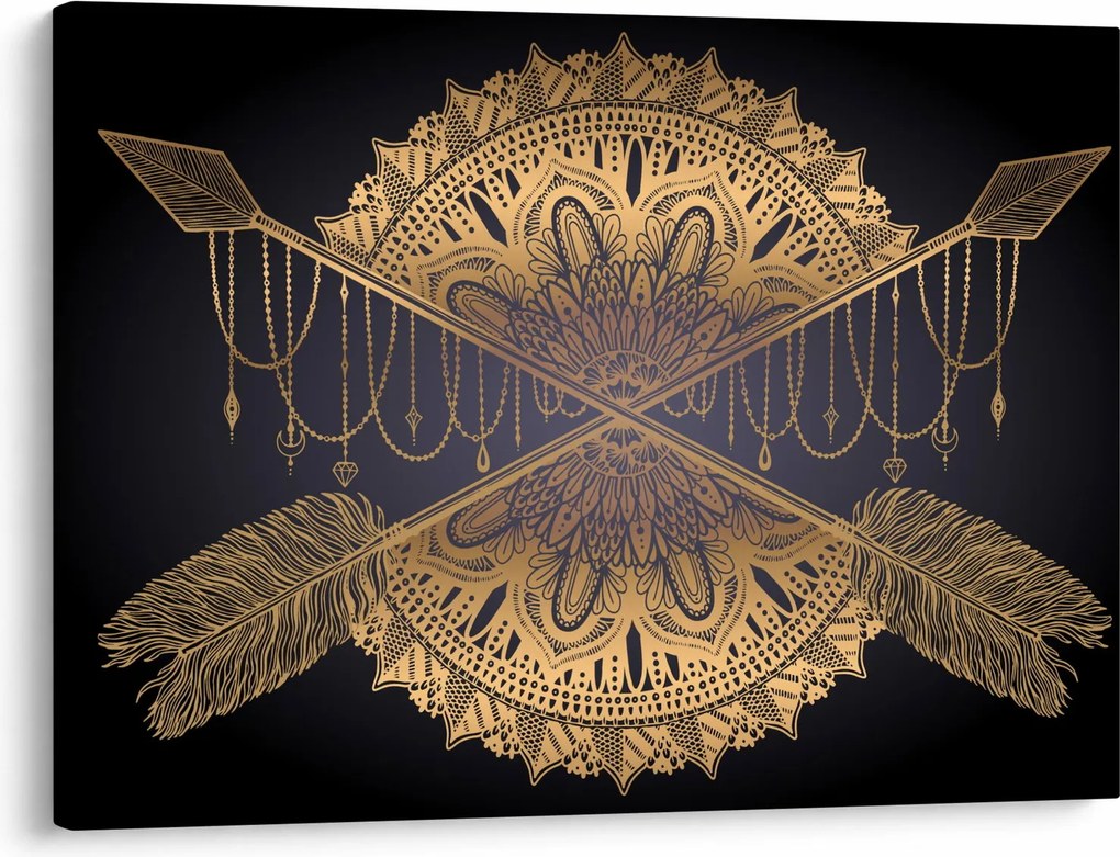 Obraz - Zlatá mandala s šípmi (70x50 cm)