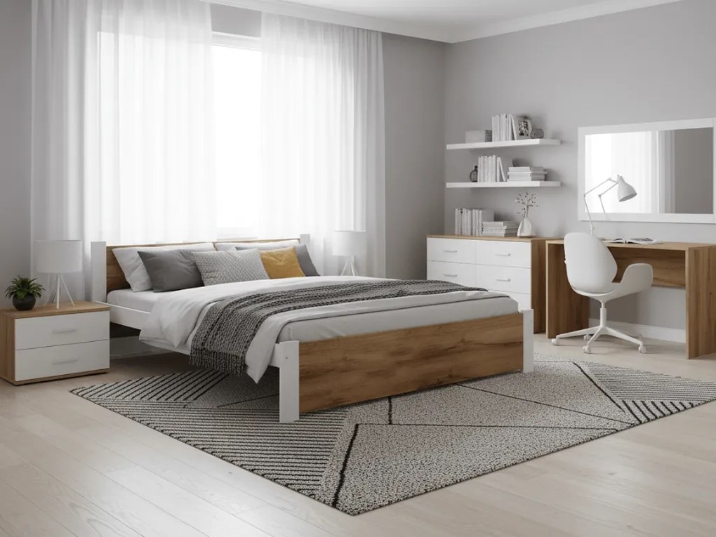 Posteľ IKAROS 160 x 200 cm, dub artisan/biela Rošt: S lamelovým roštom, Matrac: Matrac Somnia 18 cm