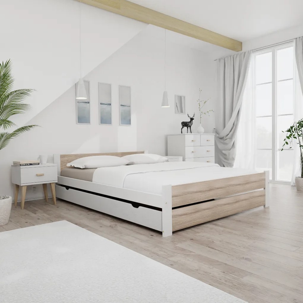 Posteľ IKAROS DOUBLE 120 x 200 cm, biela/dub sonoma Rošt: S lamelovým roštom, Matrac: Matrac COCO MAXI 20 cm