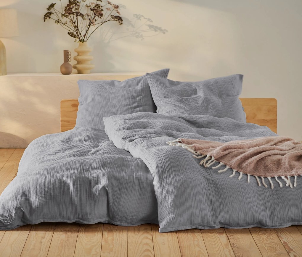 Mušelínová posteľná bielizeň, sivá, štandardná veľkosť