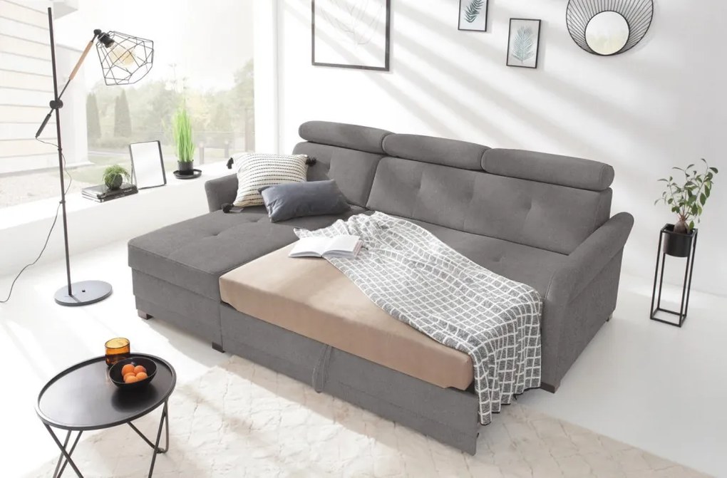 Rohová sedacia súprava Harris, ocelovo šedá látka, ľavý roh