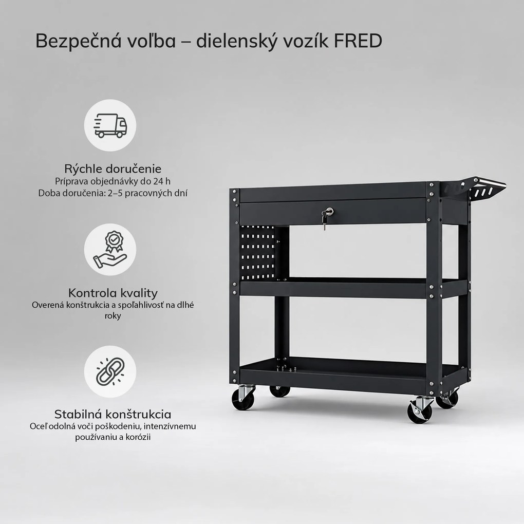 Dielenský nástrojový vozík so zásuvkou, na kolieskach, antracitový, 800x800x380 mm: FRED