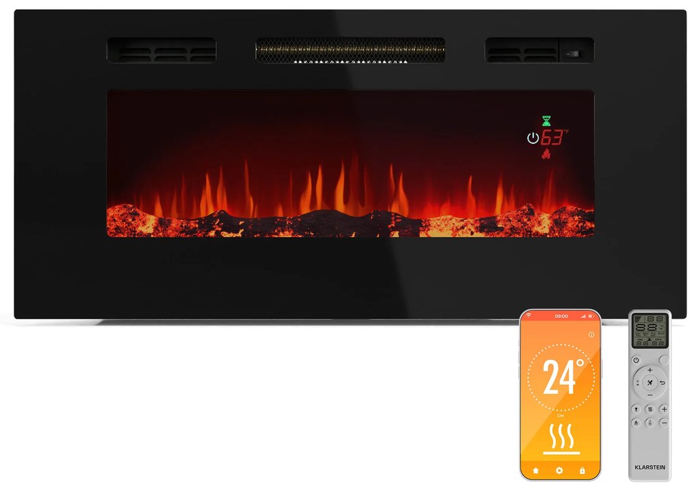 Klarstein Galeras Smart Inteligentný elektrický krb, 2 nastavenia teploty, 16 - 30°| LED ilúzia plameňa, Možnosť pripojenia k IOT