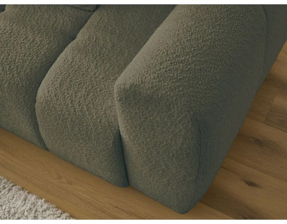 Khaki rozkladacia/s úložným priestorom rohová pohovka z textílie buklé (ľavý roh/s leňoškou) Roxelane – Bobochic Paris