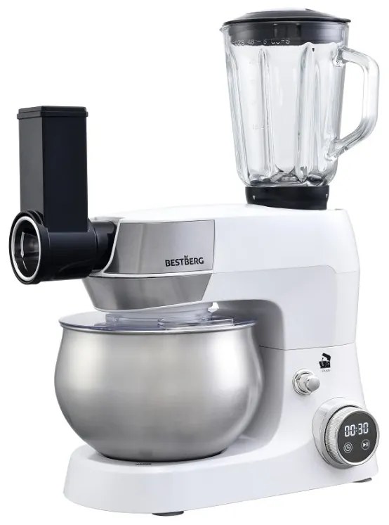MEGAKOMBO Multifunkčný kuchynský robot BestBerg BBR-1900P + 14dielna sada riadu s mramorovým povrchom BestBerg BBN-1014P / ružová