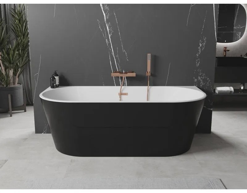 Mexen Oval, voľne stojaca nástenná vaňa 160 x 80 cm, biela-čierna, medený prepad, 52671608075-65