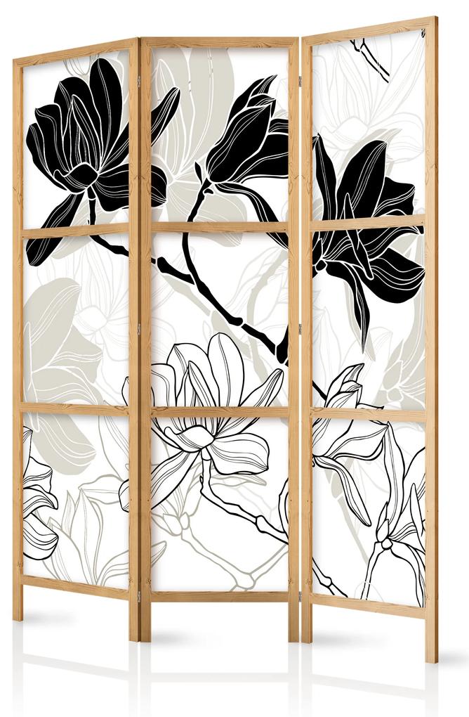 Artgeist Japonský paraván - Black and White Flowers I Veľkosť: 135x161
