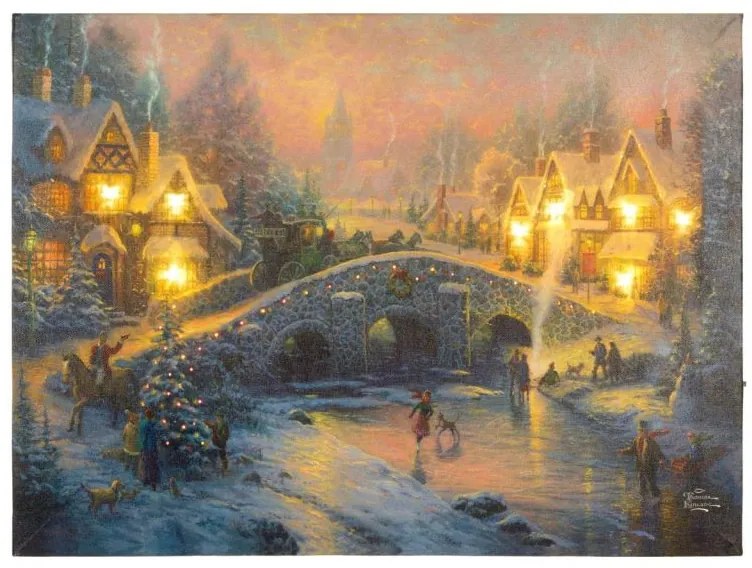 NEXOS Nástenná maľba vianočná krajina, 8 LED, 30 x 40 cm