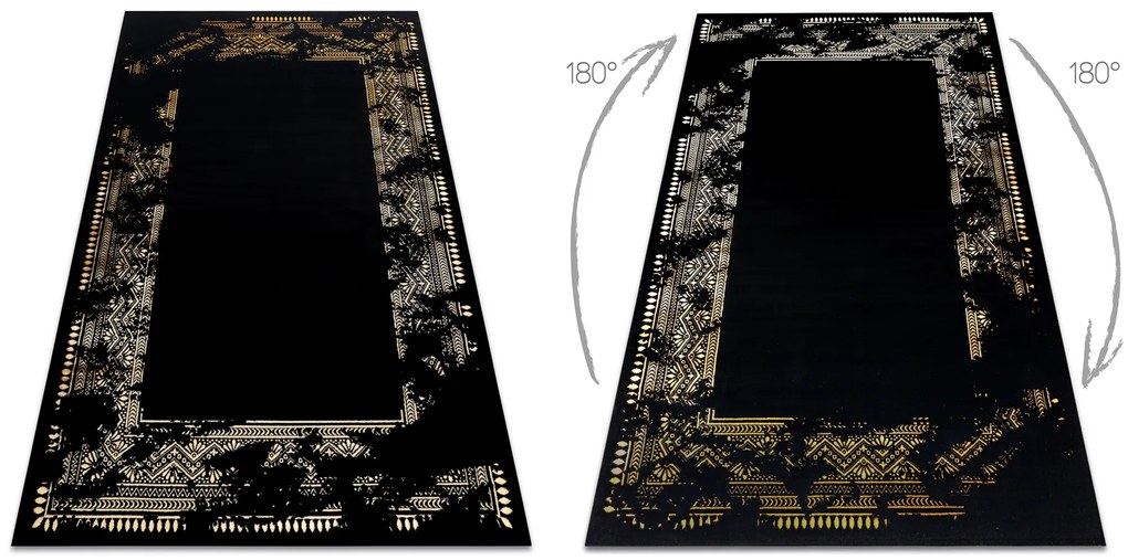 Koberec GLOSS moderný 408C 86 vzor rámu, glamour, art deco čierno / zlatý