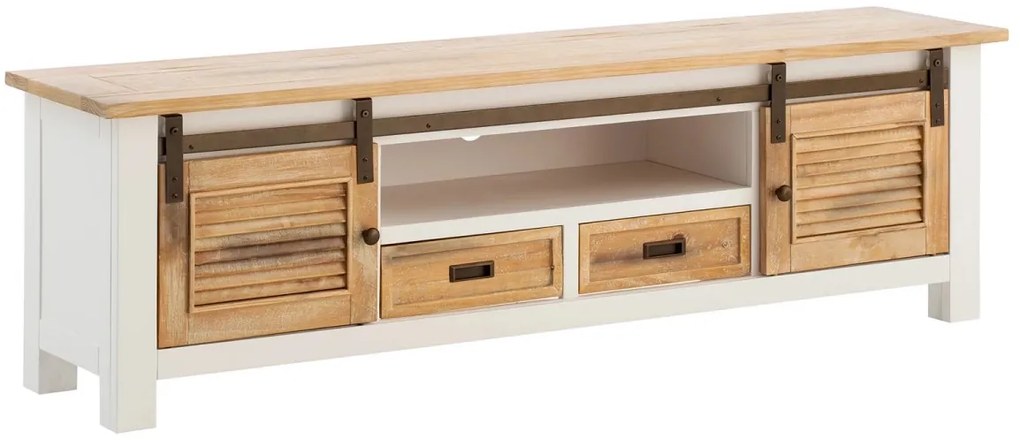 furniture-nabytek.cz - Masívny TV stolík Caprino z borovice a MDF, lakovaný, biela/hnedá