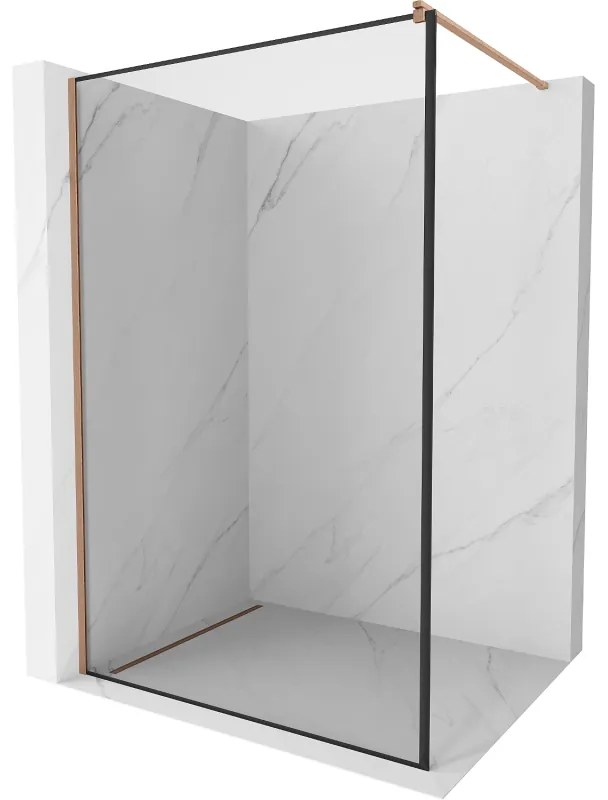 Mexen Kioto, sprchová zástena Walk-In 60 x 200 cm, 8mm číre sklo čierny vzor, medený matný profil, 800-060-101-65-70