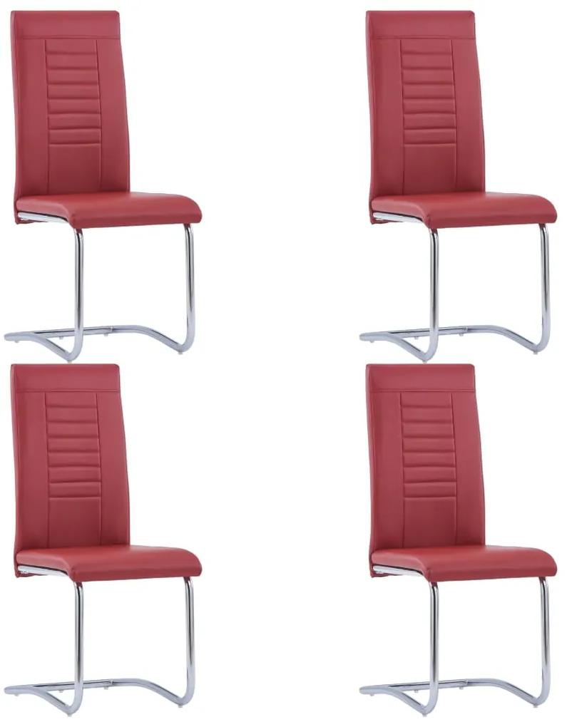 Jedálenské stoličky, perová kostra 4 ks, červené, umelá koža