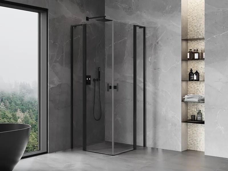 Mexen, Mexen Mist L Duo výklopný sprchový kút 115 x 115 cm, priehľadný, čierny - 8A4L-115-115-70-00