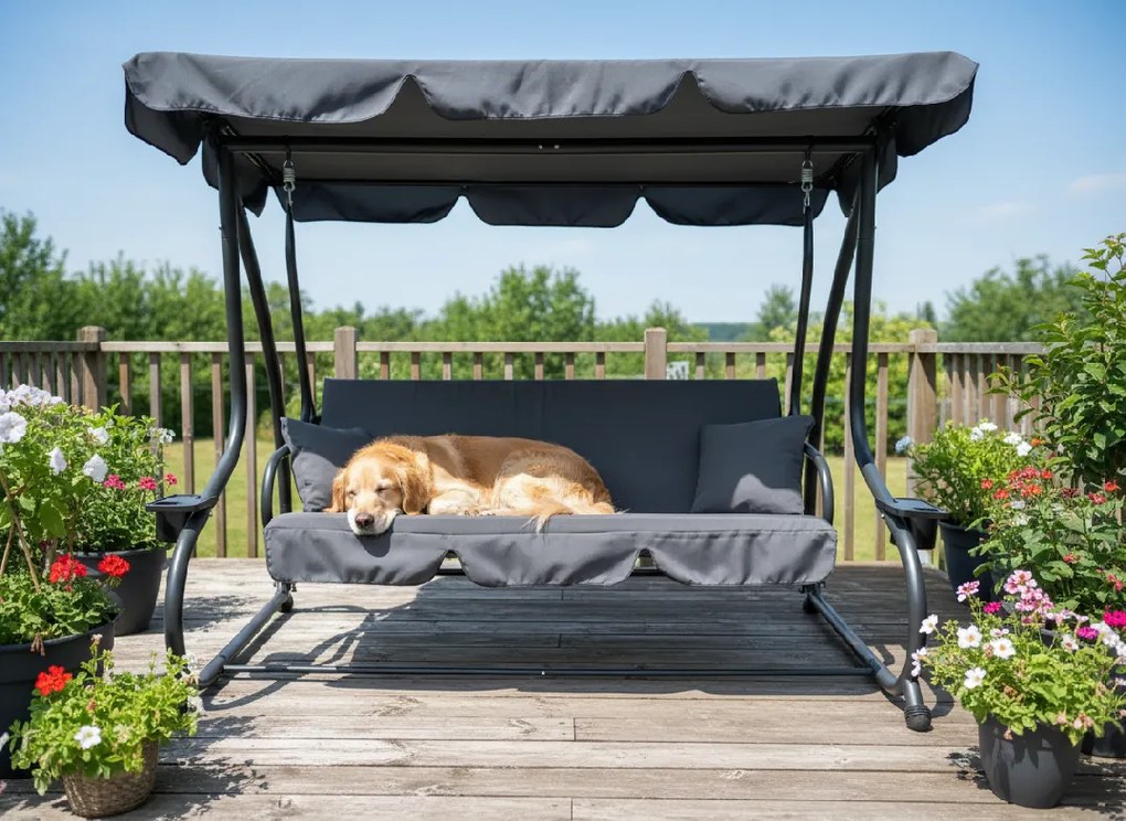 Garden Line ZÁHRADNÁ HOJDAČKA 210 x 120 x 170 cm ANTRACITOVÁ S FUNKCIOU LEŽAČKA