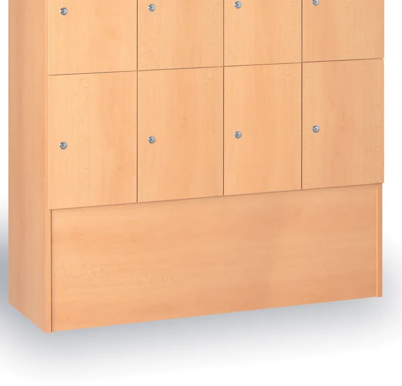 Drevená odkladacia skrinka s úložnými boxami, 12 boxov, 1700 x 1200 x 420 mm, cylindrický zámok, breza