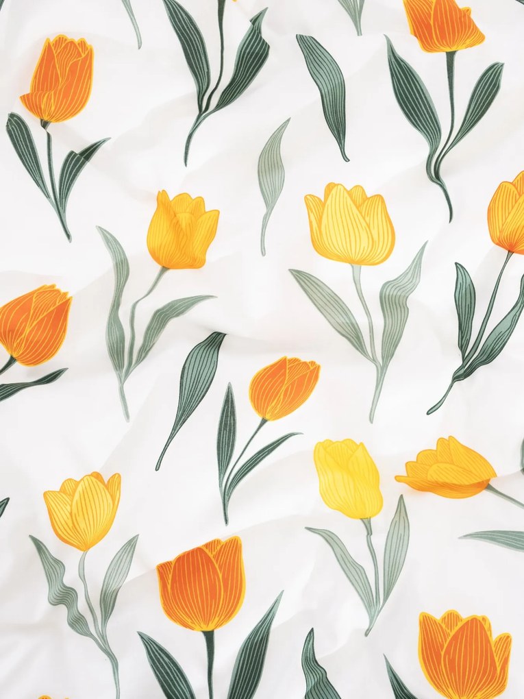Bavlnené obliečky Renforcé - Kvety tulipánov oranžové 140 × 200 cm, 70 x 90 cm